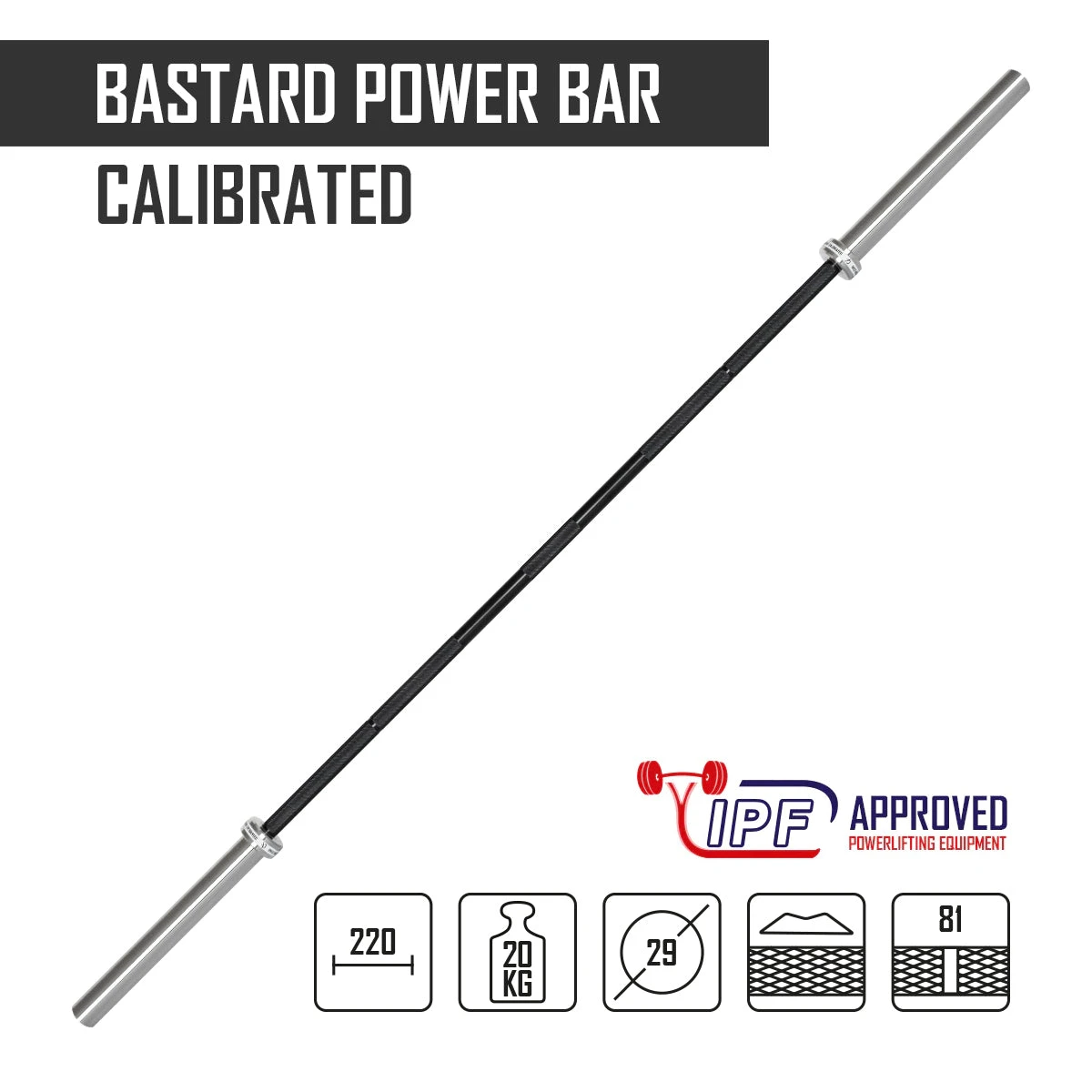 Kalibrierte 20kg Bastard Power Bar - Schwarzer Hantelschaft, IPF Zertifiziert 4 Kalibrierte 20kg Bastard Power Bar - Schwarzer Hantelschaft, IPF Zertifiziert – Bild 2